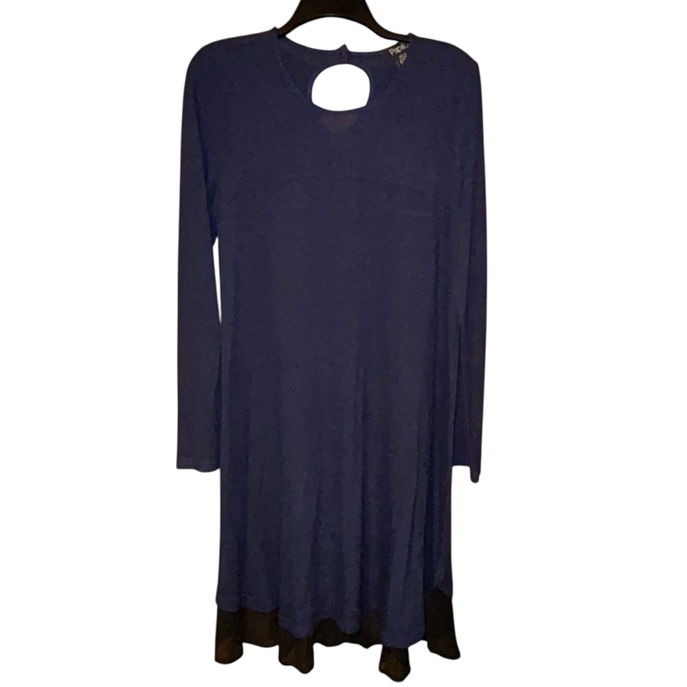 Papillon‎ Long Sleeve Dress Medium Navy Sheer Black Hem Keyhole Whimsigoth Fairy